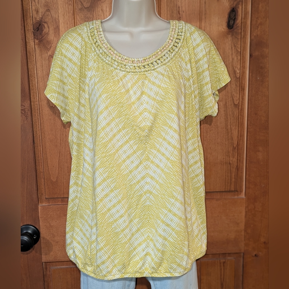 Sonoma Wood Beaded‎ Chartreuse and Ivory Women's Blouse